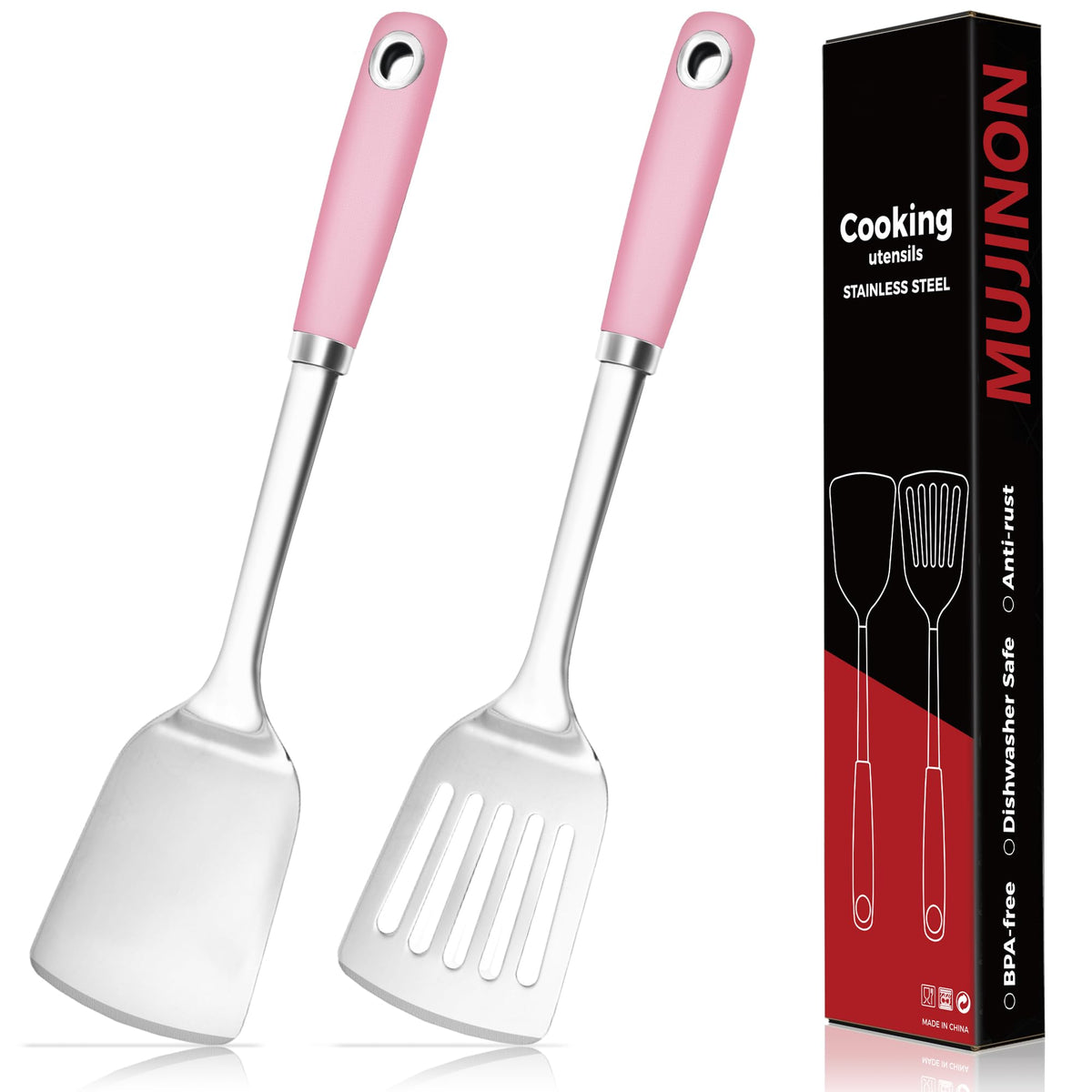 14-in Spatula Set, 18/0 Stianless Steel Heavy Duty Turner & Slotted Spatula, Kitchen Cooking Utensils Set, High Heat Resistant, Grilling Frying Serving Food, Pack of 2