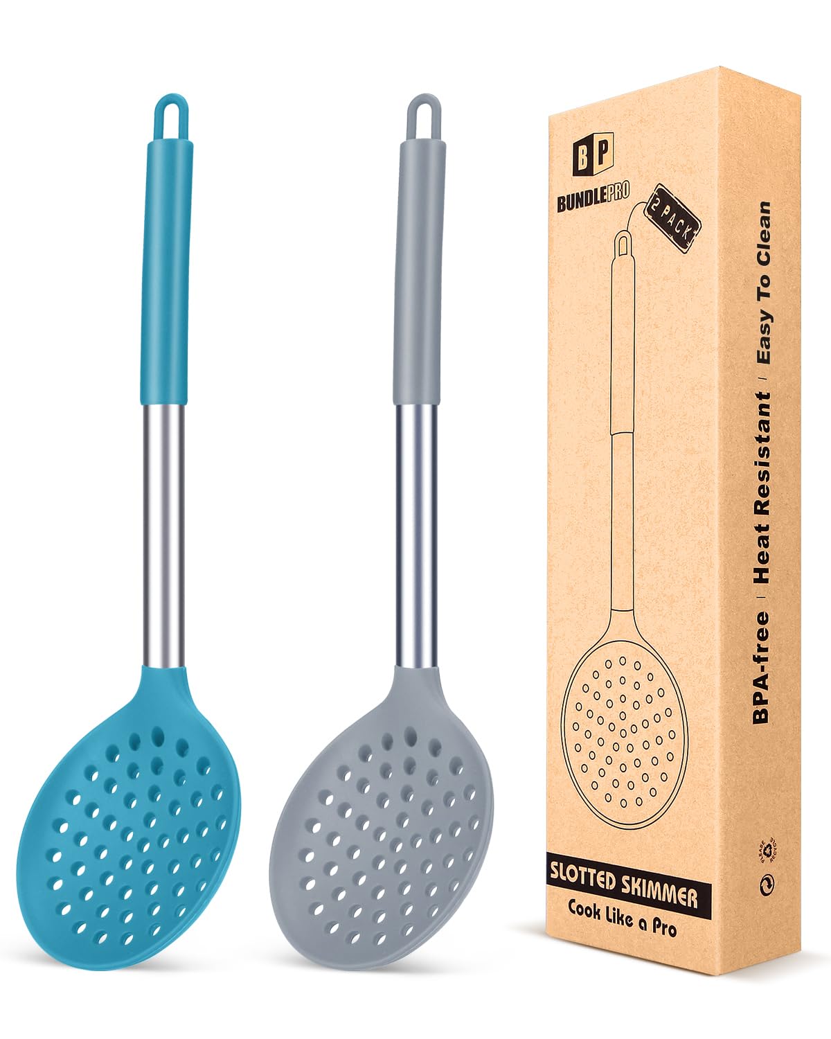 BUNDLEPRO Silicone Kitchen Ladle Strainer, 2 Pack, Black-Red