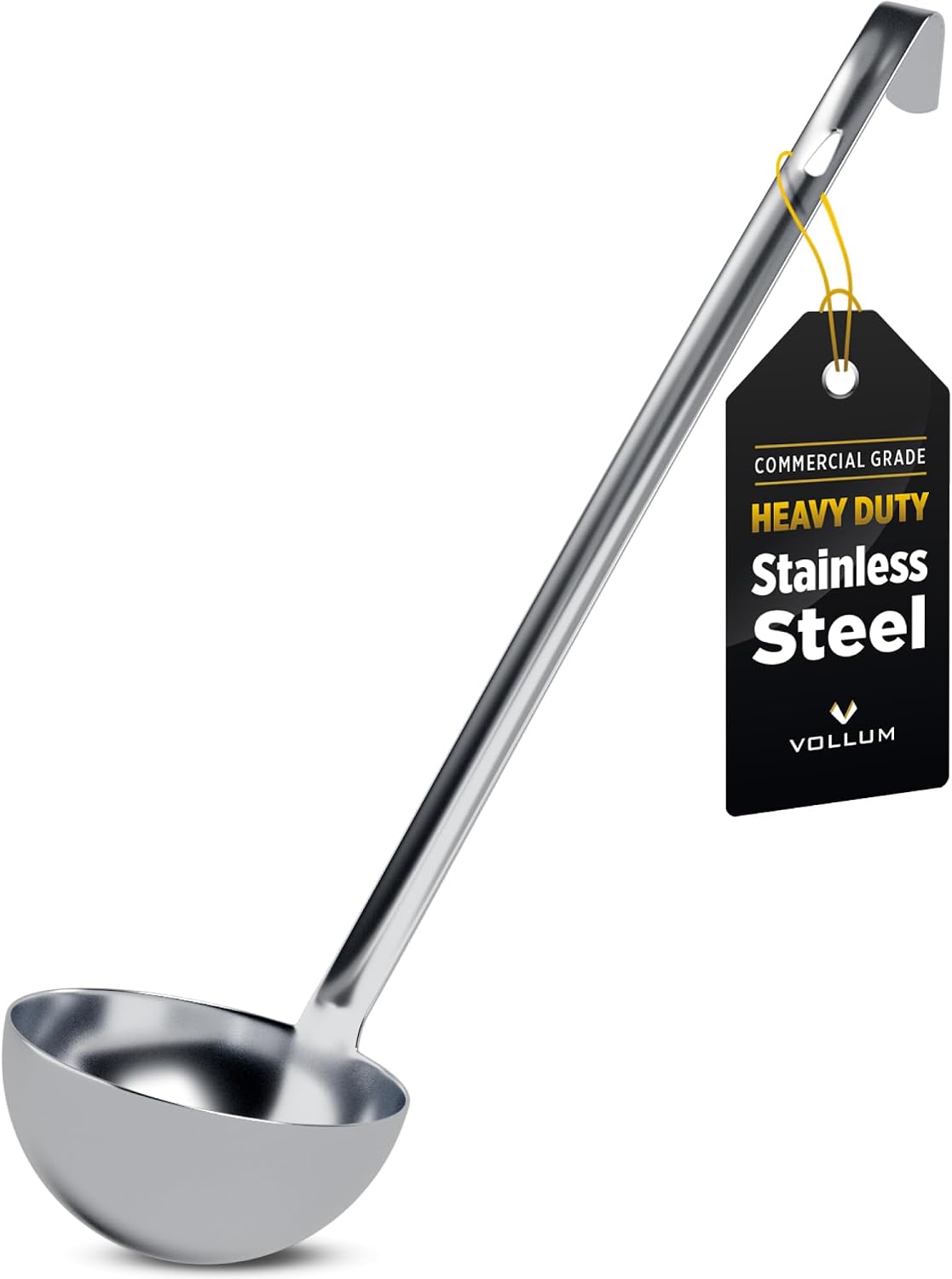 Vollum 1-Piece Stainless Steel Ladle - Heavy Duty Commercial Thick Stainless Steel - 4 Ounce (3.1" Bowl Diameter, 12.25" Handle Length)