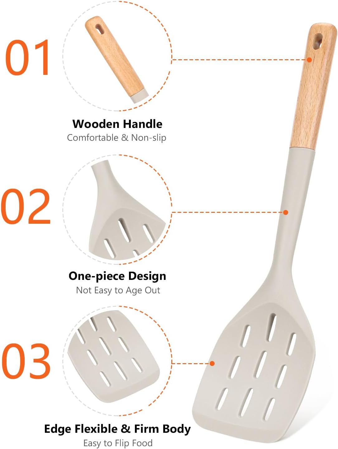 Badiano Silicone Spatula, Non Stick Turner for Cooking, Food Grade, Khaki