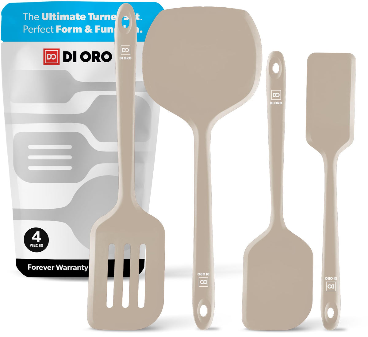 DI ORO Silicone Turner Spatula Set - 600F Heat Resistant, 4-Pc Black