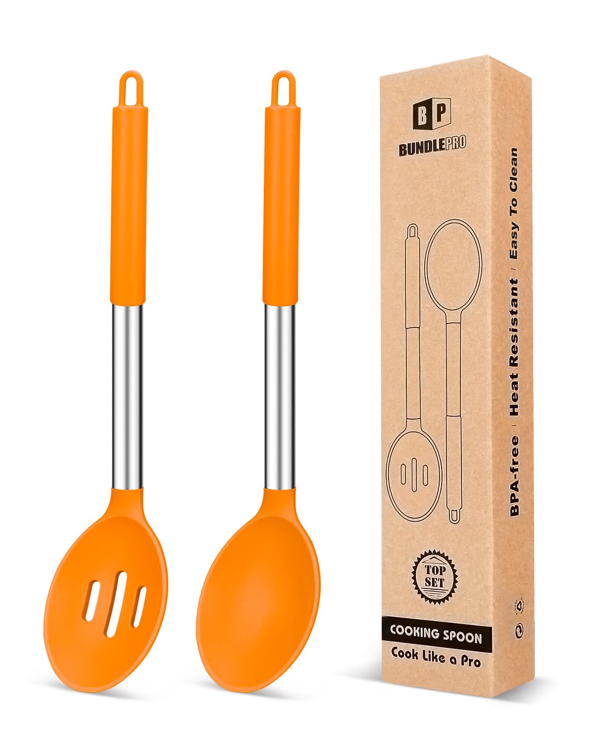 BUNDLEPRO Silicone Cooking Spoons for Nonstick Cookware, 2 Pack, Pink