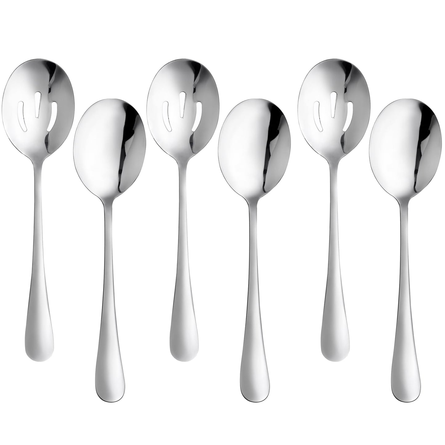 6 PCS Serving Spoons Set, 8.7 Inch Serving Spoon, Slotted Spoons, Silver