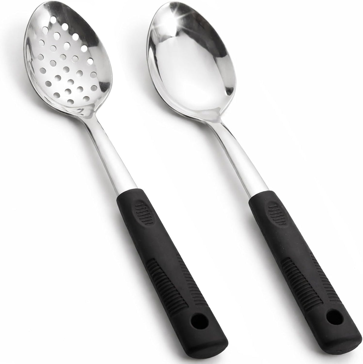 Serving Spoons Set, Large Serving Spoons with Silicone Handles