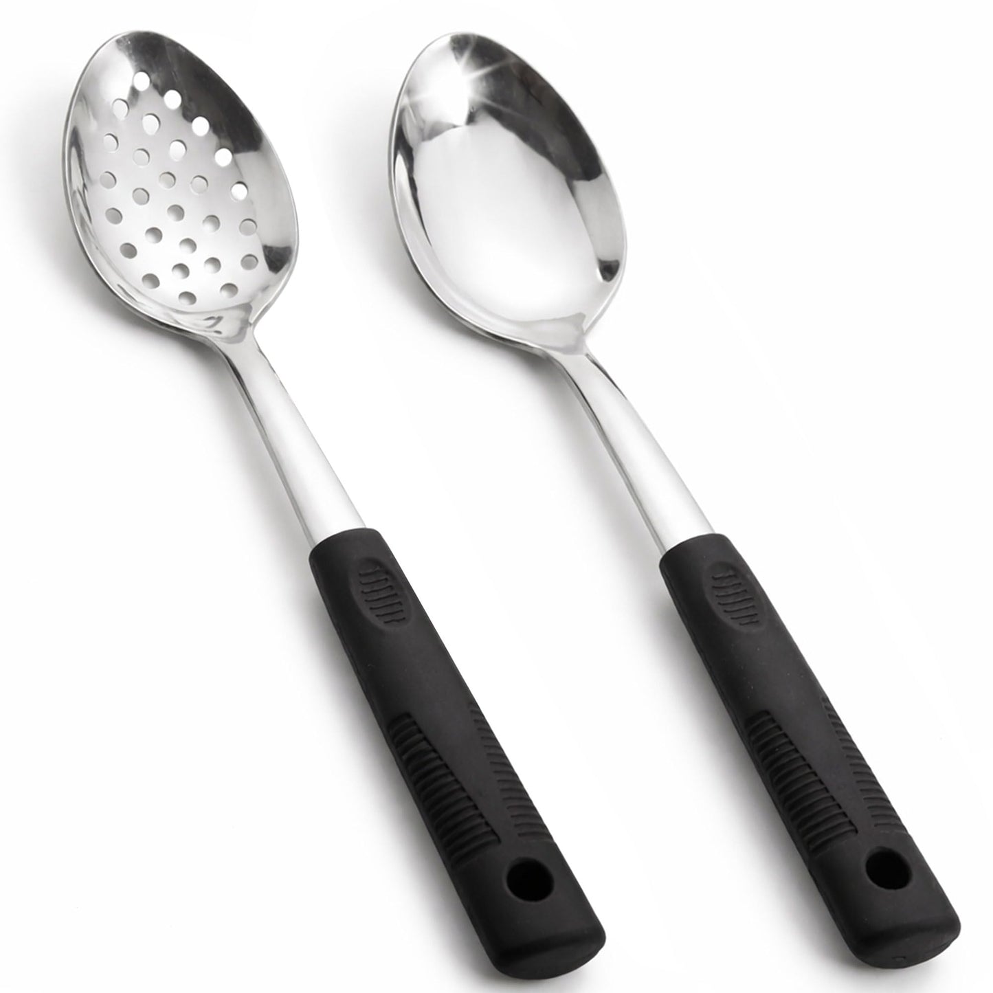 Serving Spoons Set, Large Serving Spoons with Silicone Handles