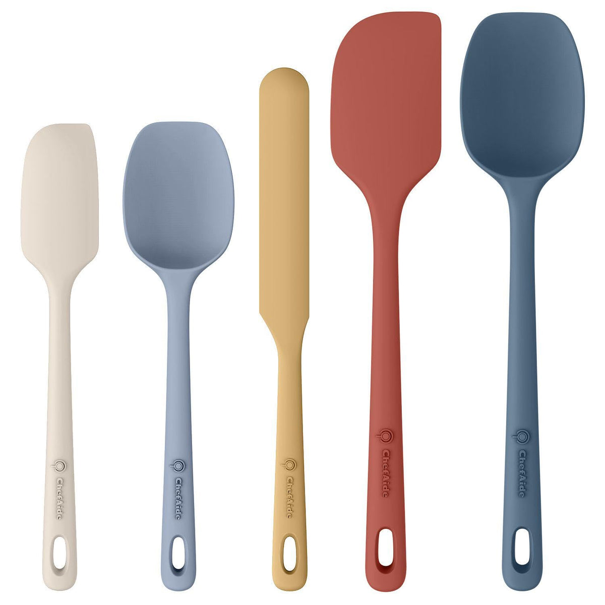 ChefAide 5 Pieces Silicone Spatula Set, Food Grade Rubber Spatula, Upgrade Strong Handle with Ergonomic Grip, Heat Resistant Up to 600°F for Nonstick Cookware, Cooking