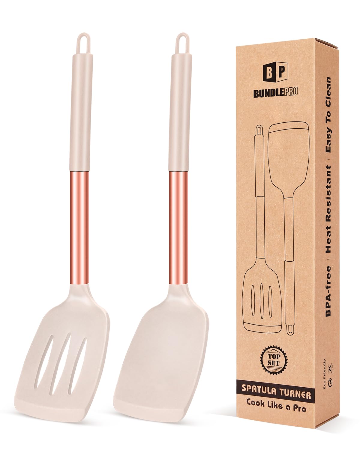 Pack of 2 Silicone Solid Turner, Non Stick Slotted Kitchen Spatulas, High Heat Resistant BPA Free Cooking Utensils, Ideal Cookware for Fish, Eggs, Pancakes(Black)
