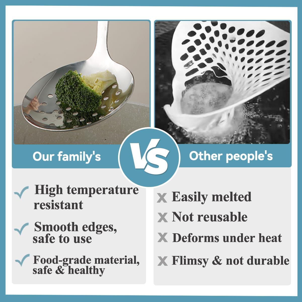 Berglander Slotted Spoons and Kitchen Ladle Spoon Set 2 Pcs, Stainless Steel Kitchen Spider Strainer Skimmer Soup Ladle for Straining Pasta/Cooking/Frying, Serving Soup/Gravy, Metal Kitchen Utensils