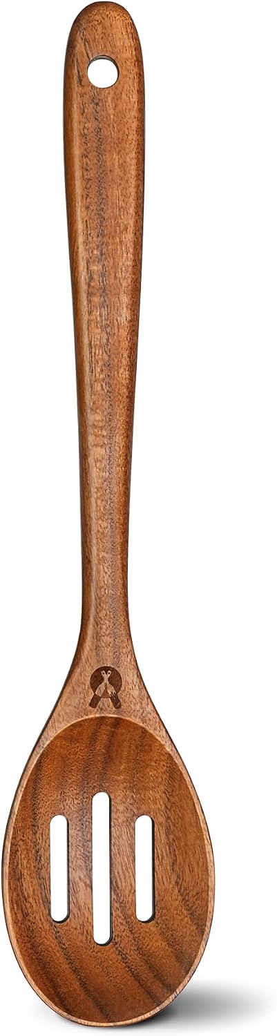 Wooden Slotted Spoons for Cooking, Teak Wooden Kitchen Utensils for Serving