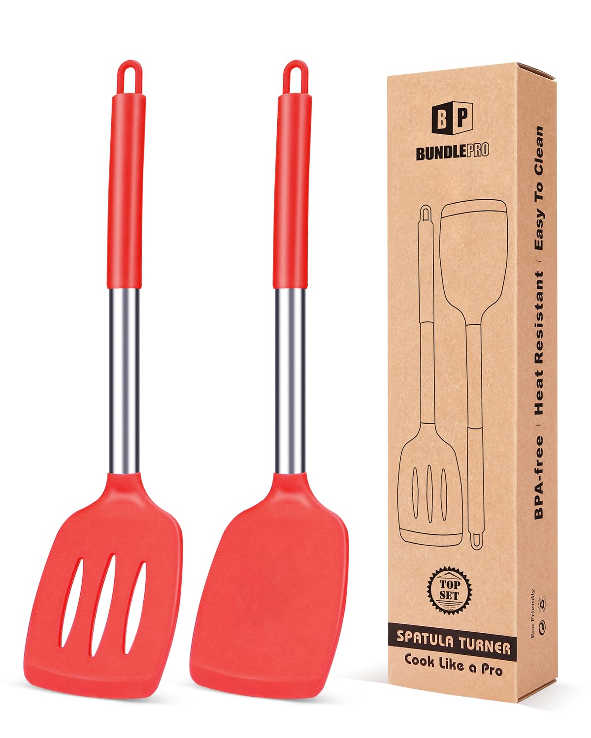 Pack of 2 Silicone Solid Turner, Non Stick Slotted Kitchen Spatulas, High Heat Resistant BPA Free Cooking Utensils, Ideal Cookware for Fish, Eggs, Pancakes(Black)