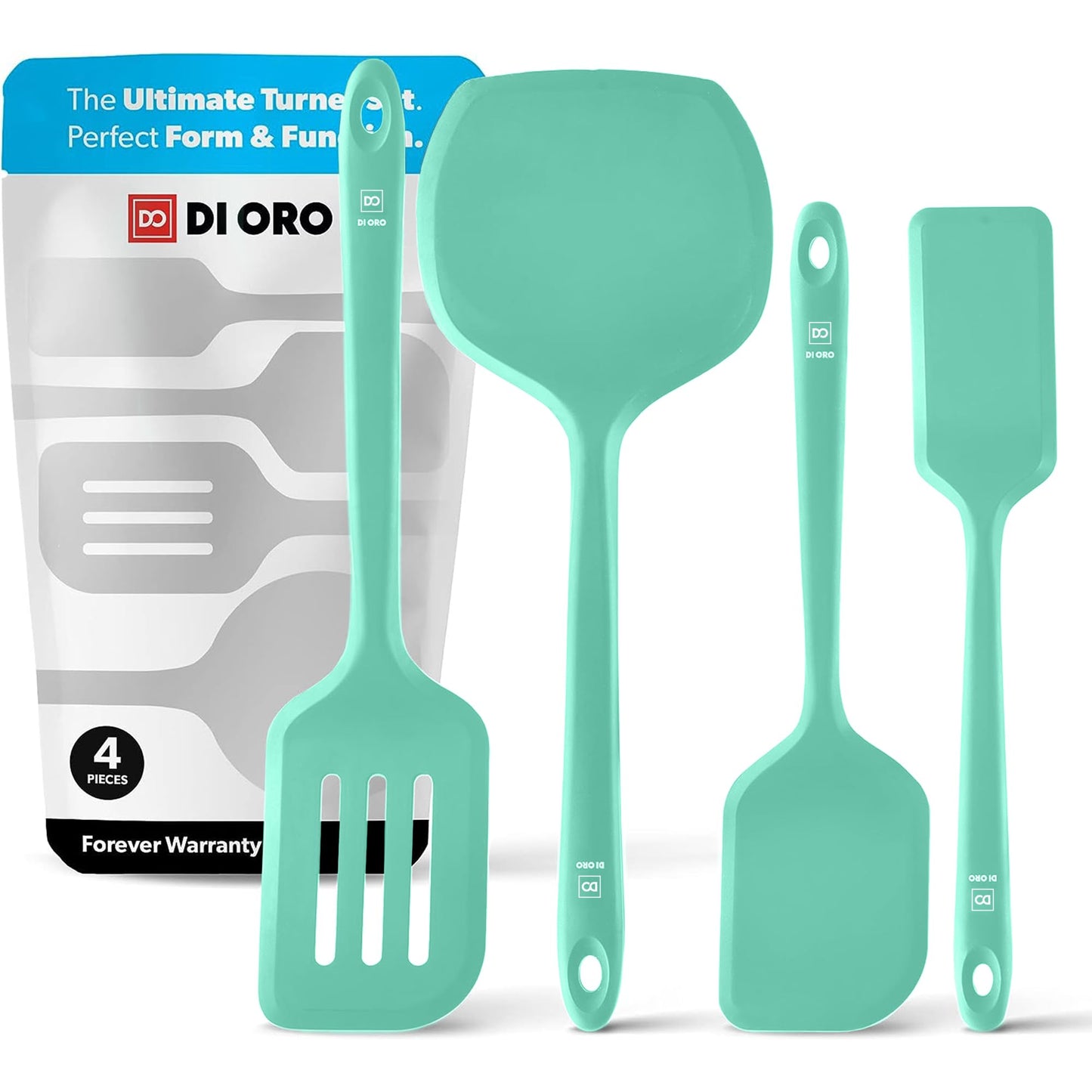 DI ORO Silicone Turner Spatula Set - 600F Heat Resistant, 4-Pc Black