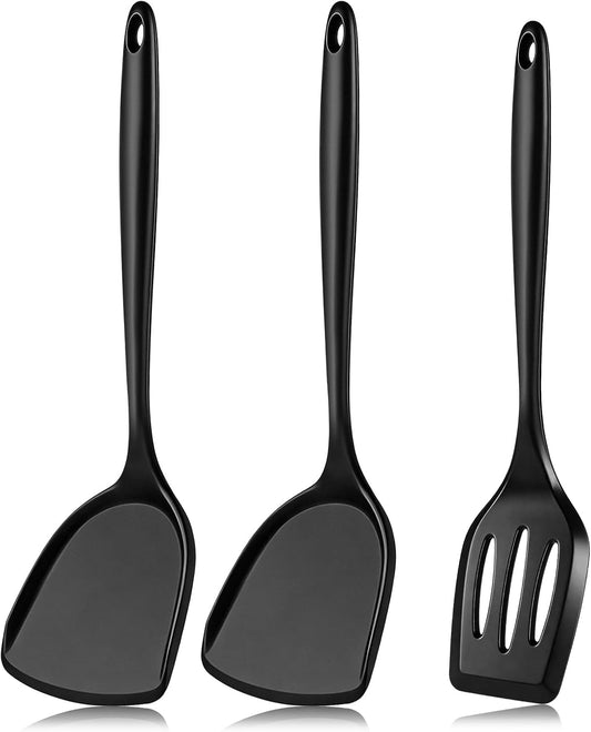 3 Pieces Spatula, Pacifier-Grade Silicone Spatulas Set Heat Resistant 600℉ for Food Safety, Premium Non-Stick Silicone Solid Turner BPA Free for Cooking, Enhances Cooking Comfort