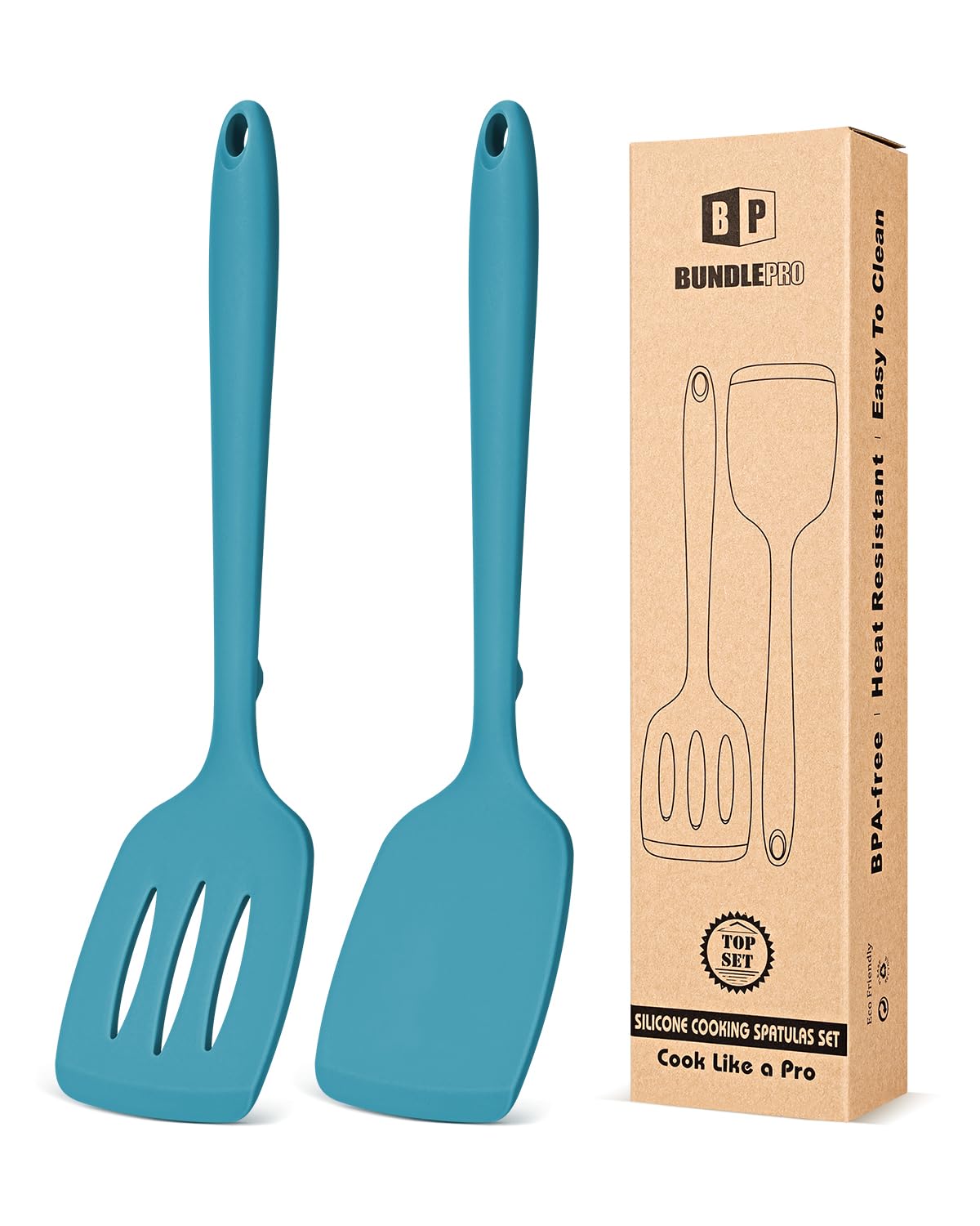 Pack of 2 Silicone Spatula Turners, Non Stick Slotted Kitchen Spatula Set, Heat Resistant BPA Free Kitchen Utensils, One-Piece Design, Suitable for Flipping Fish, Eggs, Steak, Pancakes(KHAKI)