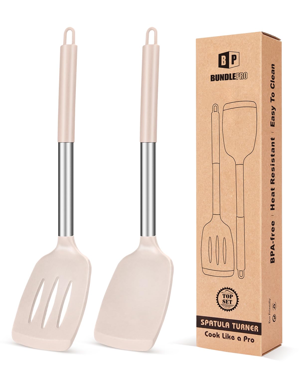 Pack of 2 Silicone Solid Turner, Non Stick Slotted Kitchen Spatulas, High Heat Resistant BPA Free Cooking Utensils, Ideal Cookware for Fish, Eggs, Pancakes(Black)