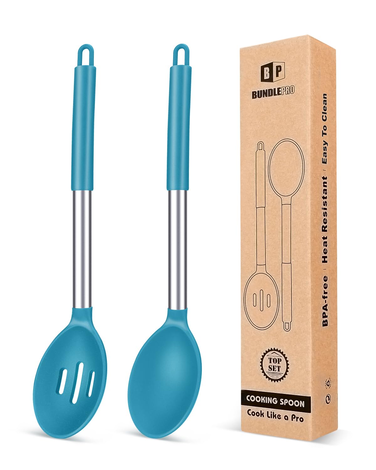 BUNDLEPRO Silicone Cooking Spoons for Nonstick Cookware, 2 Pack, Pink