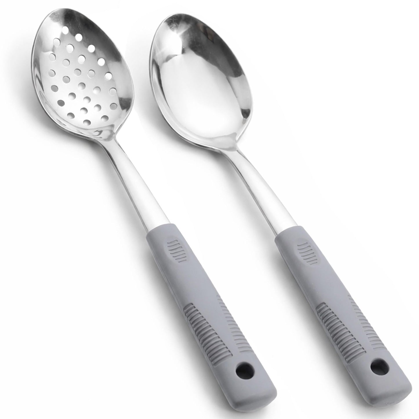 Serving Spoons Set, Large Serving Spoons with Silicone Handles