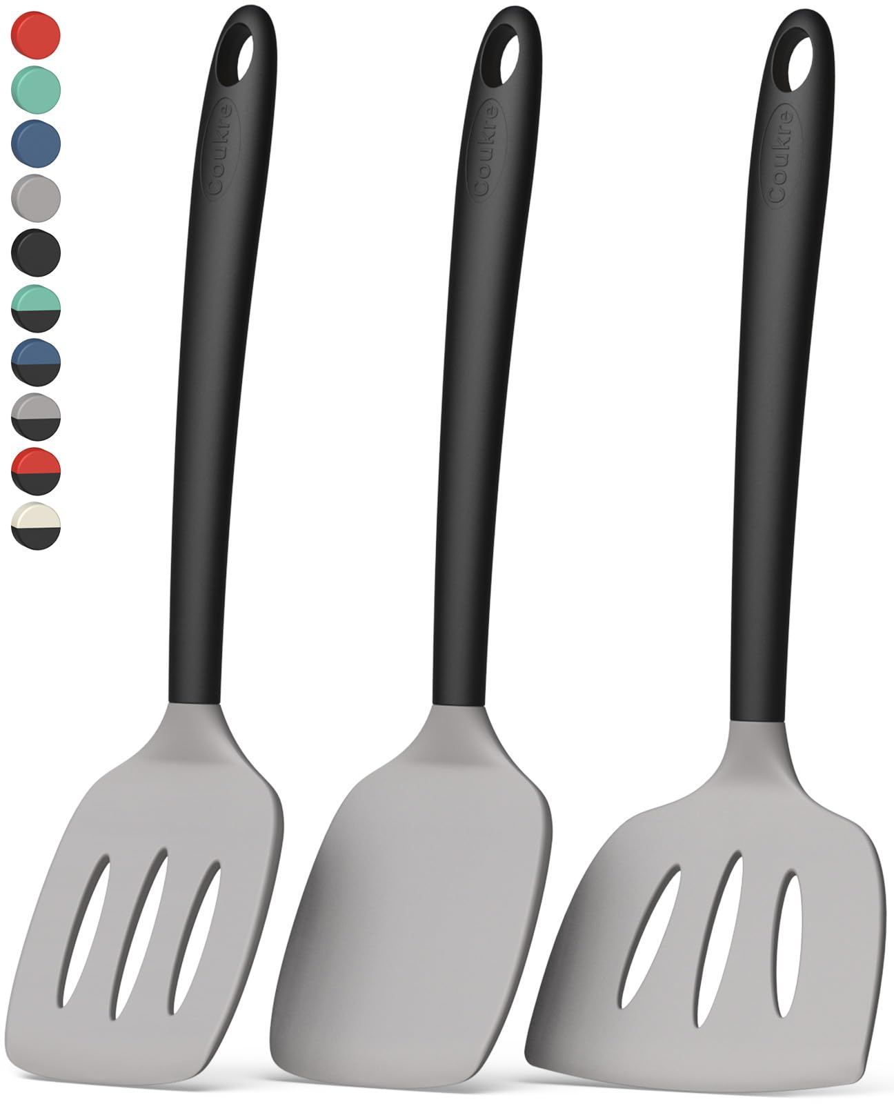 Coukre 3 Pack Silicone Spatula Set, Heat Resistant to 500°F, BPA-Free