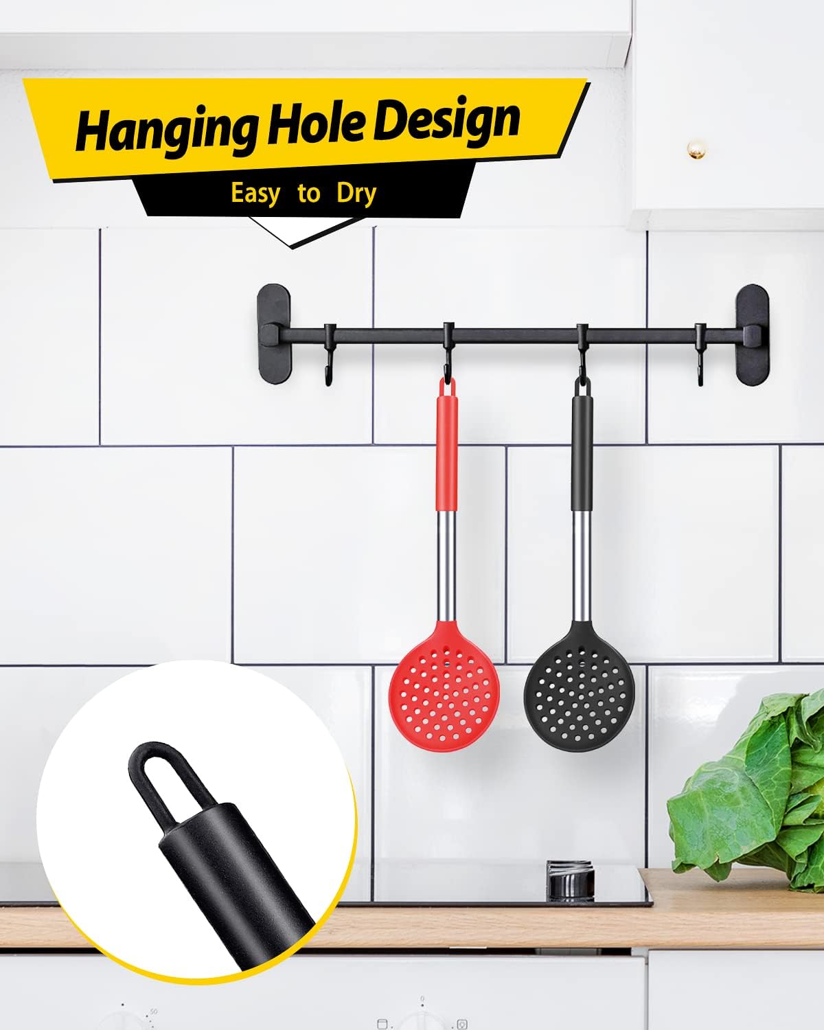 BUNDLEPRO Silicone Kitchen Ladle Strainer, 2 Pack, Black-Red