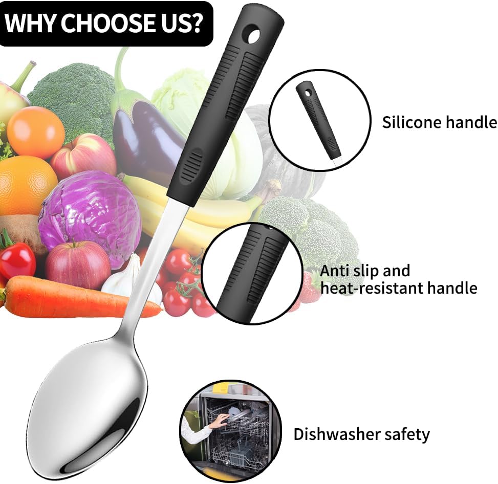 Serving Spoons Set, Large Serving Spoons with Silicone Handles