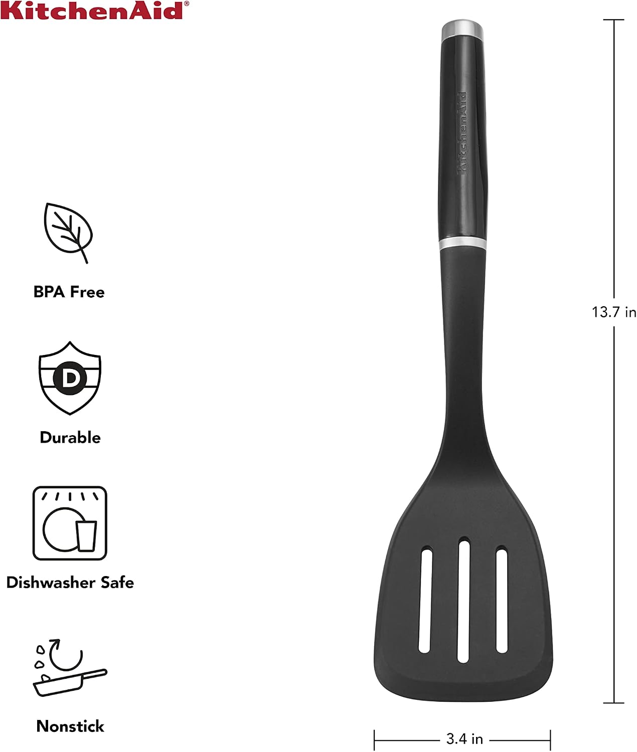 KitchenAid Classic Nylon Slotted Turner, 13.66-Inch, Black