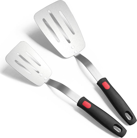 Stainless Steel Flexible Spatula, Thin Metal Turners, 2Pack(S+XL) Slotted