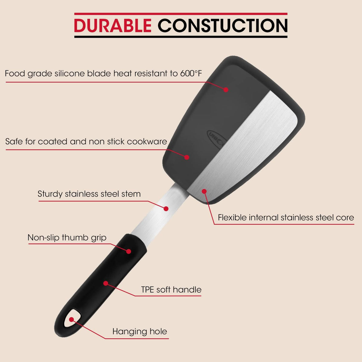 Unicook 2 Pieces Flexible Silicone Spatula Set for Kitchen Use, Food Grade