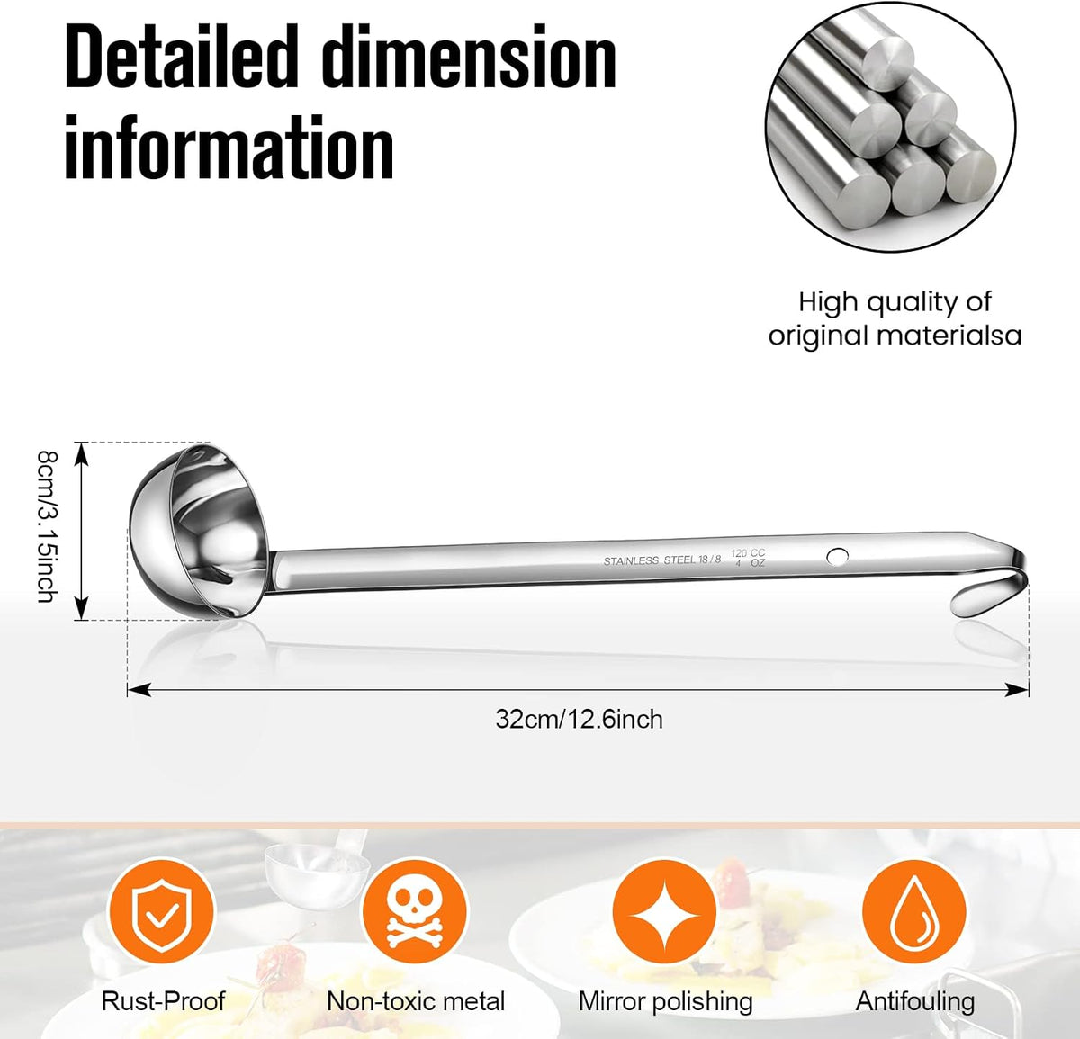 Cunhill 5 Pcs Soup Ladles Stainless Steel Serving Ladles with Long Handle for Serving, Cooking, Stirring, Portioning Kitchen Restaurant Accessories(4 oz)