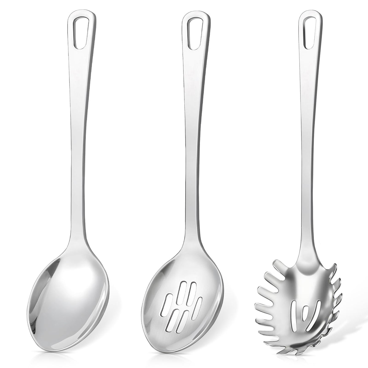 4 Pcs Cooking Utensils Set, Stainless Steel Kitchen Utensils, Heat Resistant Metal Kitchen Tools Include Solid & Slotted Turner Wok Spatula, Serving Spoon, Ergonomic Handle, Easy to Clean, Silver