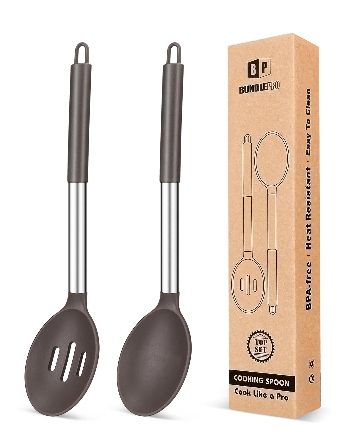 BUNDLEPRO Silicone Cooking Spoons for Nonstick Cookware, 2 Pack, Pink