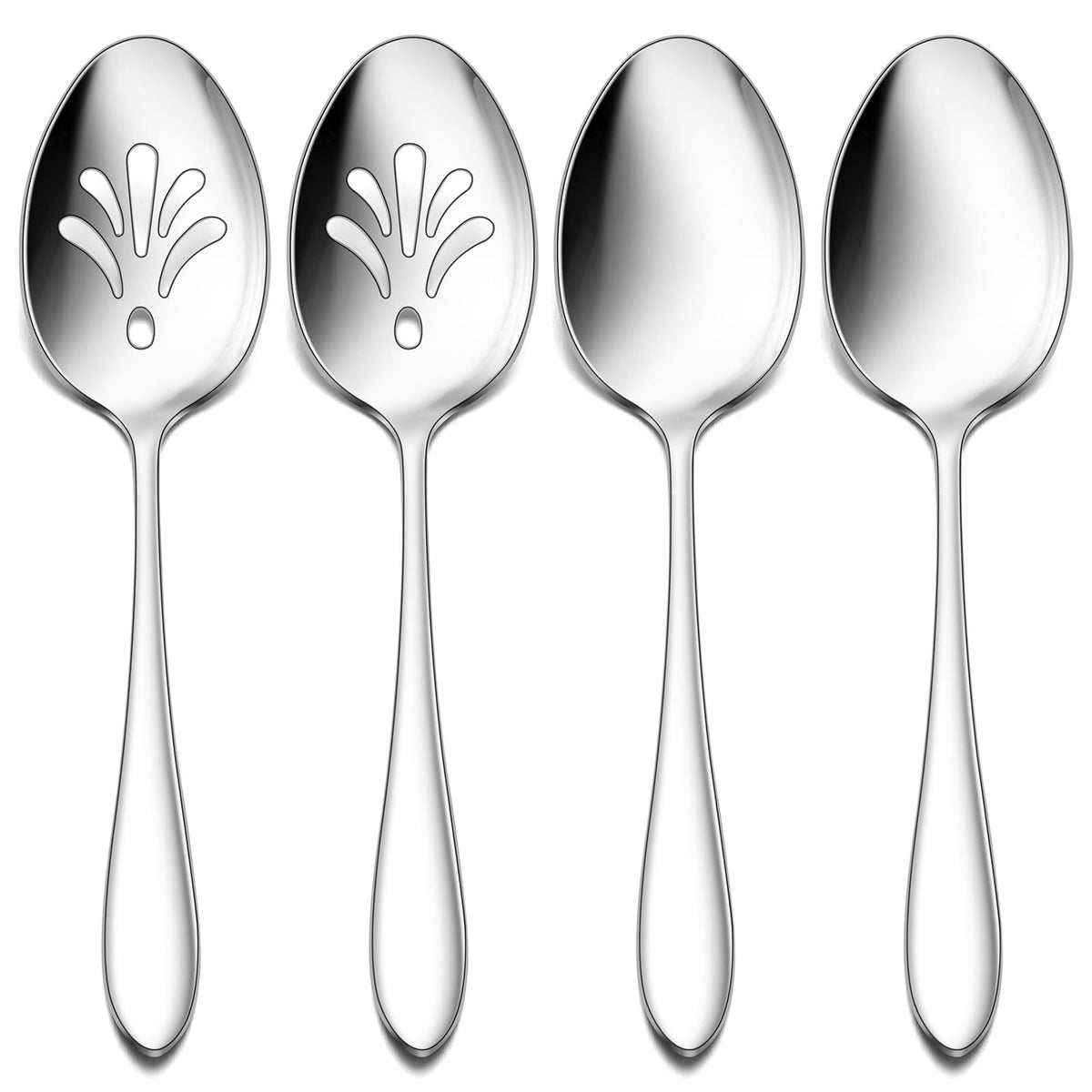Stainless Steel Slotted Serving Spoons, E-far 4-Piece Metal Tablespoons Hostess Serving Utensils Set for Catering Buffet Party Kitchen Restaurant, Dishwasher Safe