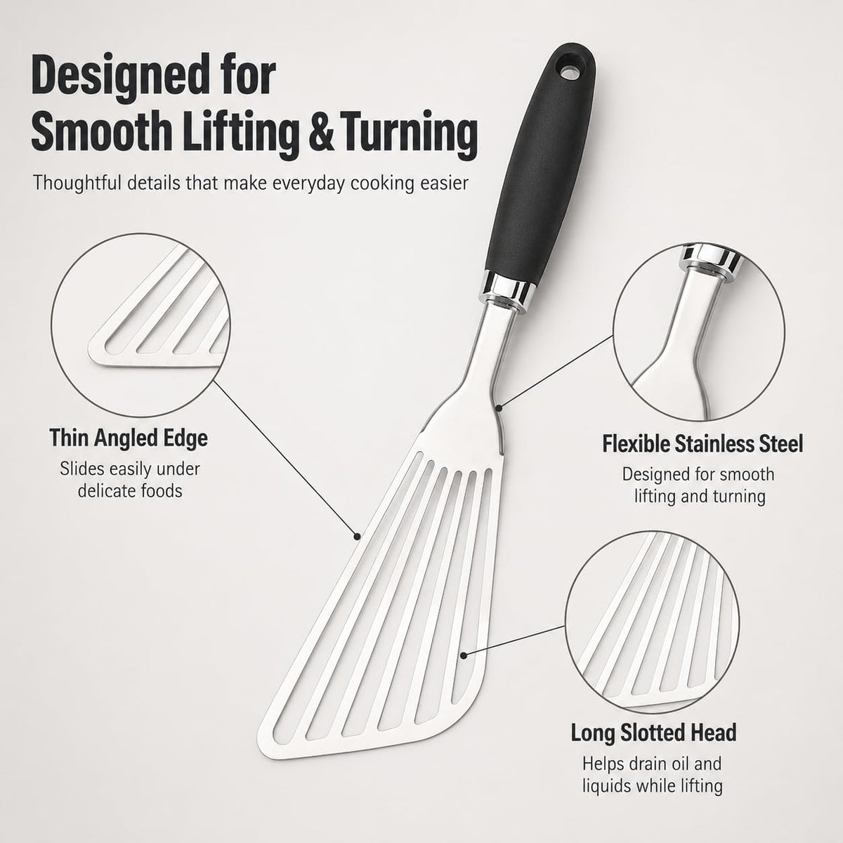 304 Stainless Steel Fish Spatula, Thin Flexible Slotted Turner