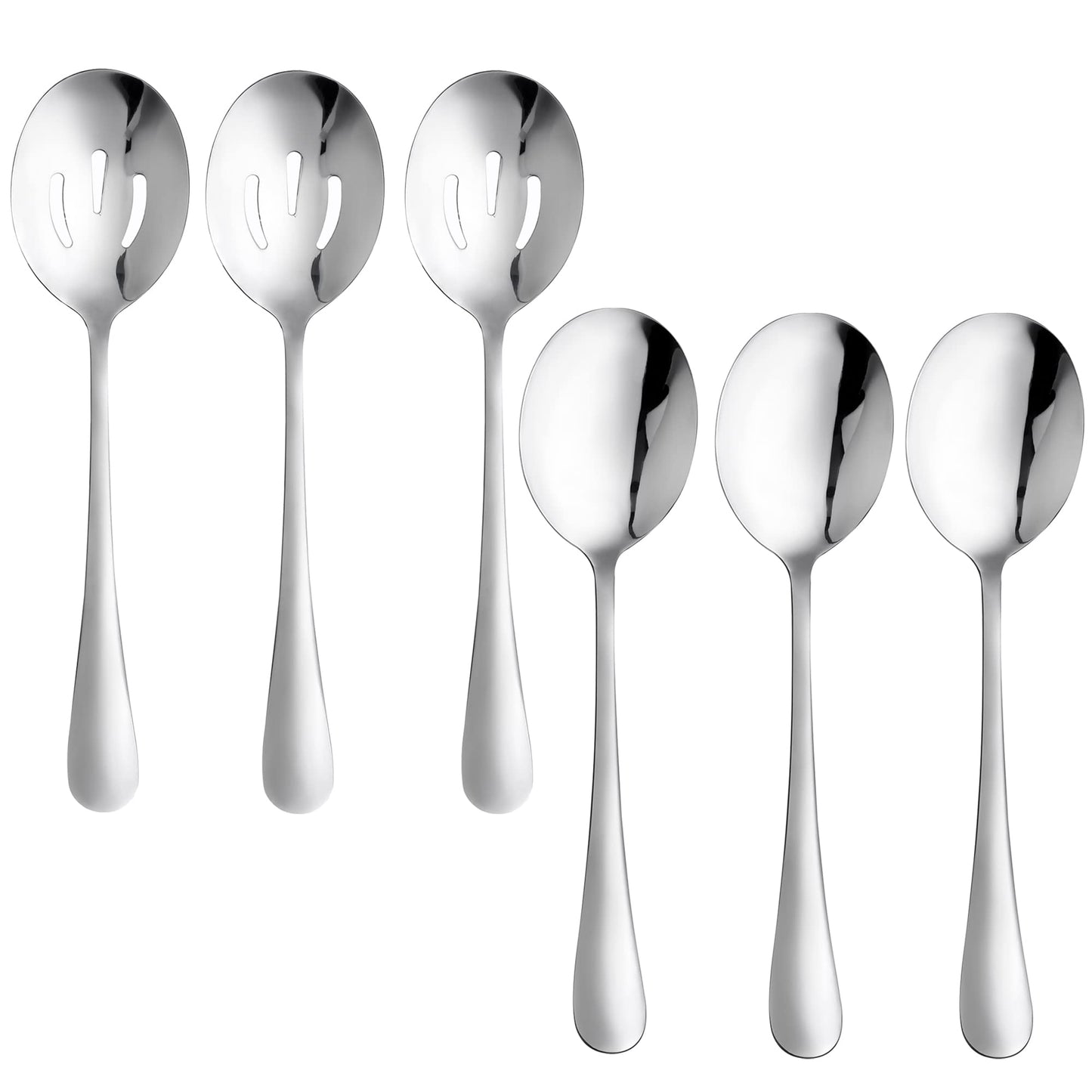 6 PCS Serving Spoons Set, 8.7 Inch Serving Spoon, Slotted Spoons, Silver