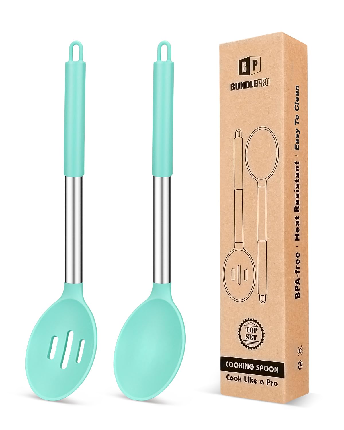 BUNDLEPRO Silicone Cooking Spoons for Nonstick Cookware, 2 Pack, Pink