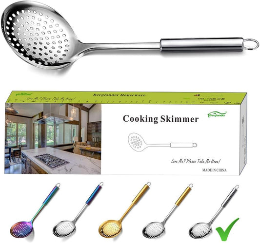 Berglander Stainless Steel Cooking Skimmer - Slotted Spoon for Straining, Ideal for Kitchen Use