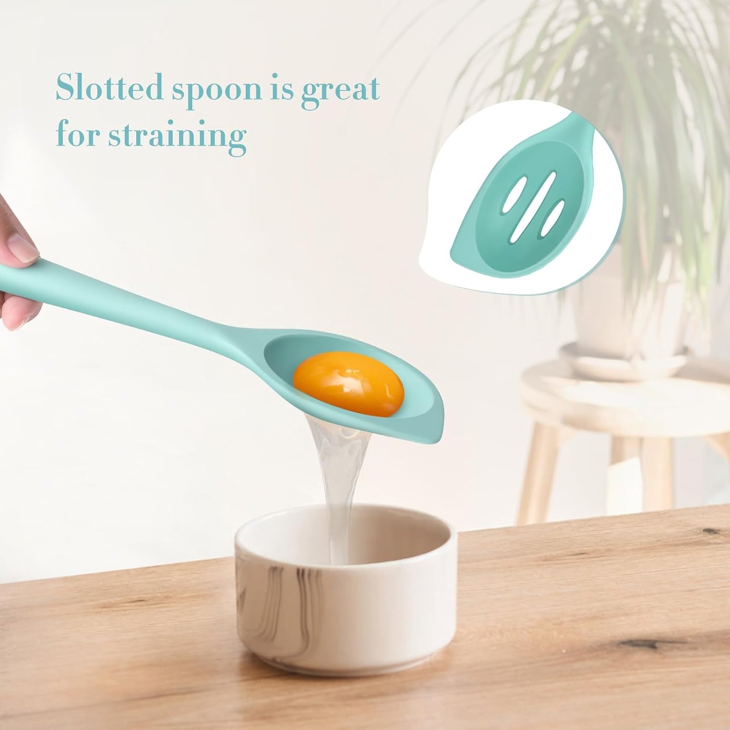 Silicone Corner Spoon Slotted, Heat Resistant Rubber Spoonula for Mixing, Serving, Scraping, Non-stick Slotted Cooking Spoons
