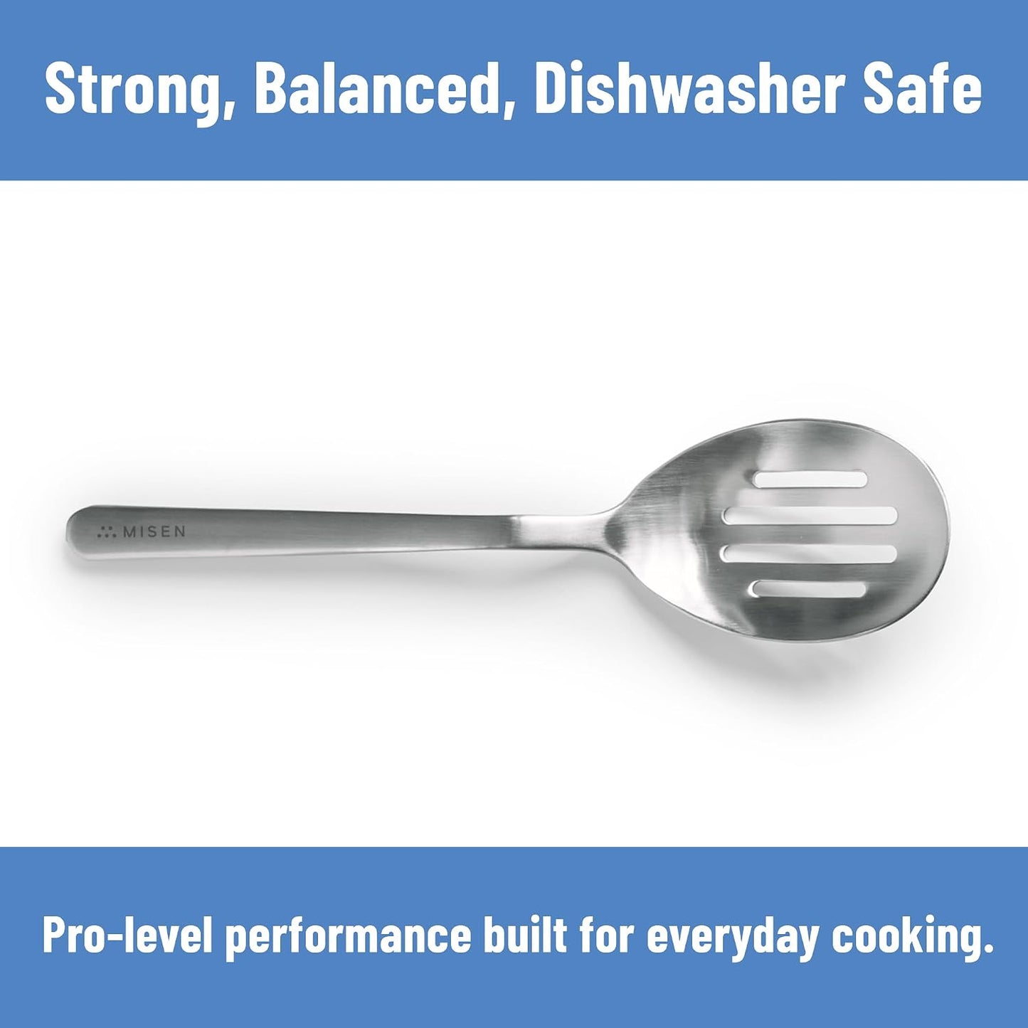 Misen Slotted Chef Spoon – Stainless Steel Draining and Serving Spoon for Pasta Vegetables Poached Eggs Fried Foods Meatballs Braises and Everyday Cooking and Kitchen Prep