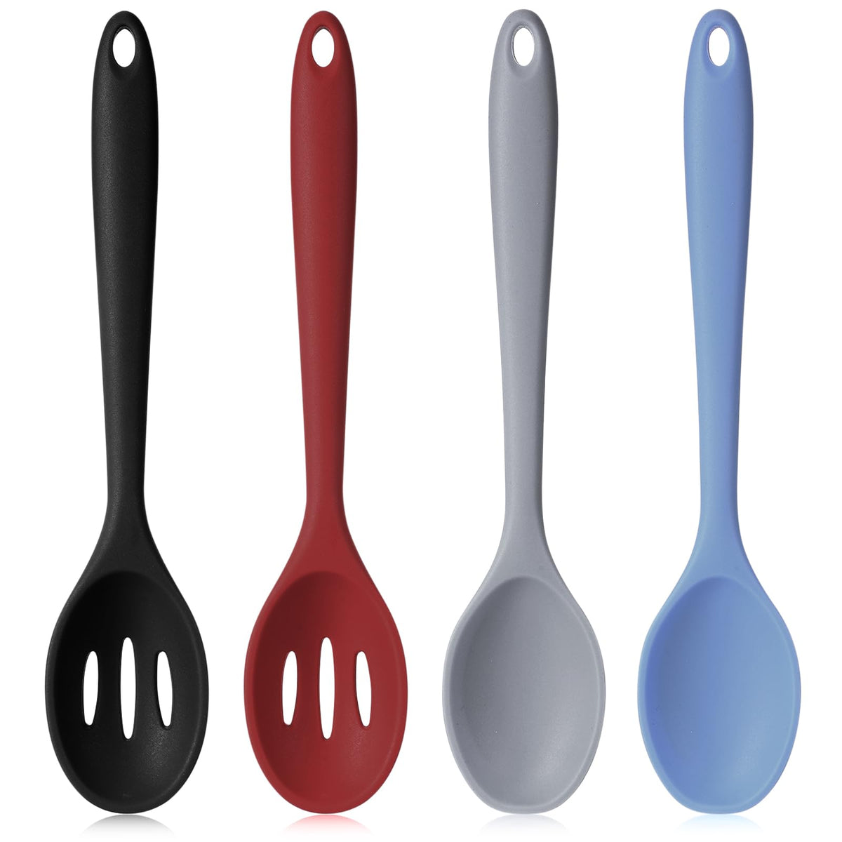 Boao 4 Pcs Silicone Cooking Spoons 10.6 Inch Slotted Nonstick, Black