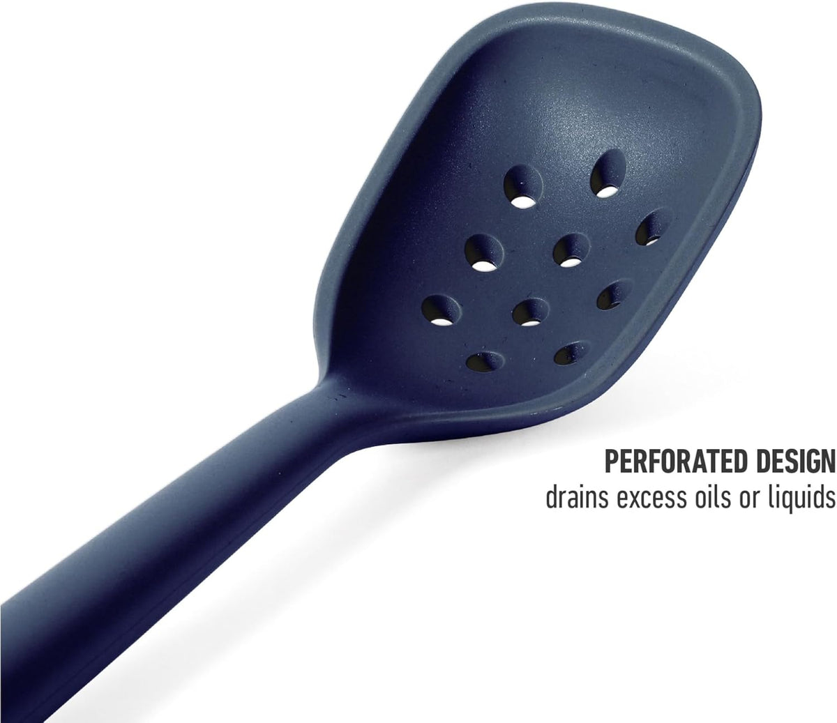 Calphalon Edge Silicone Slotted Spoon/Skimmer, Flexible Heat-Resistant Kitchen Strainer Spoon for Cooking, Frying, Skimming & Serving, Nonstick Safe, Navy Blue