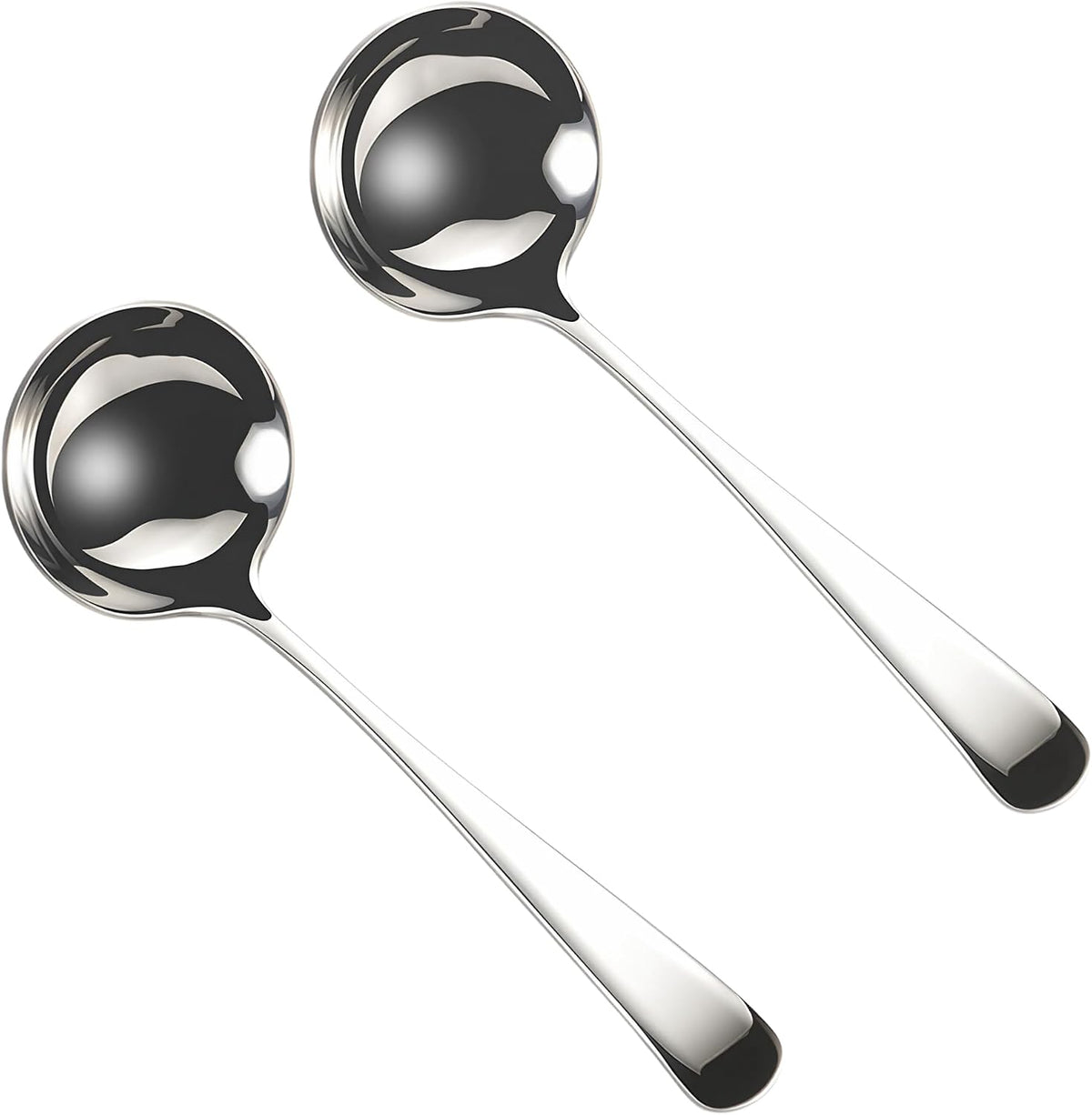 Small Soup Ladles,Sauce Gravy Soup Spoon Ladles,2 Pack SUS 304 Non-magnetic Stainless Steel 7.6" Round (Color:Silver).