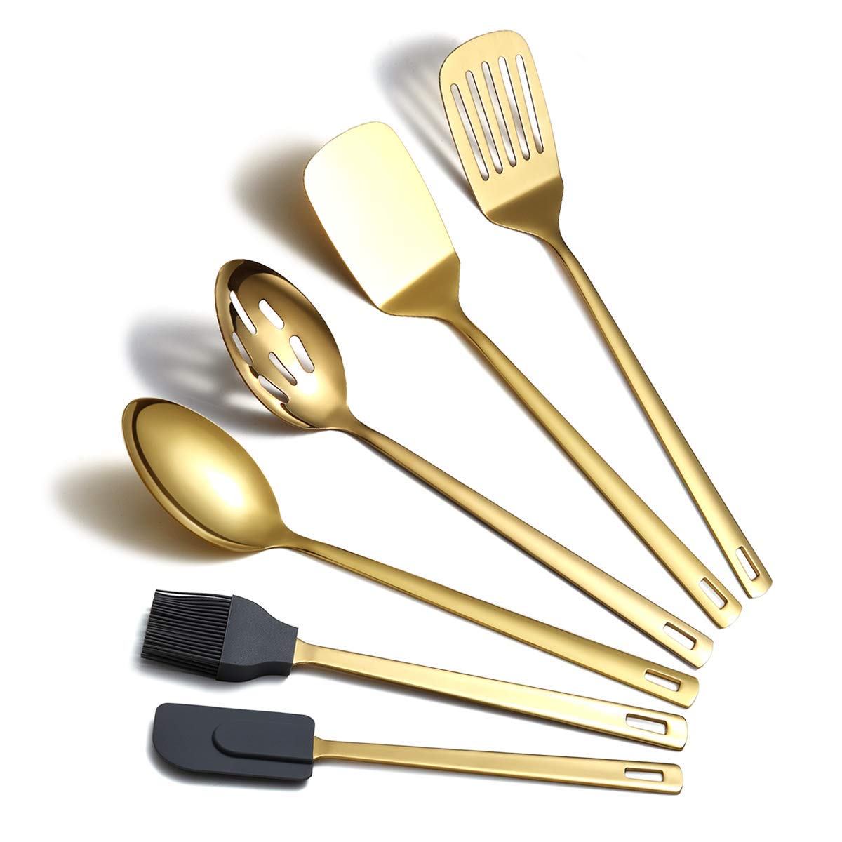 Gold Cooking Spoon, Berglander Stainless Steel Slotted Spoon Titanium Gold Plating, Kitchen Serving Basting Spoon For Cooking, Dishwasher Safe, Easy to Clean