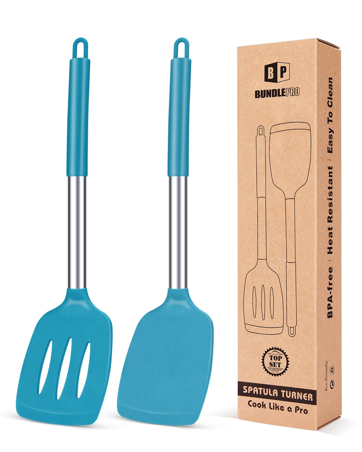 Pack of 2 Silicone Solid Turner, Non Stick Slotted Kitchen Spatulas, High Heat Resistant BPA Free Cooking Utensils, Ideal Cookware for Fish, Eggs, Pancakes(Black)