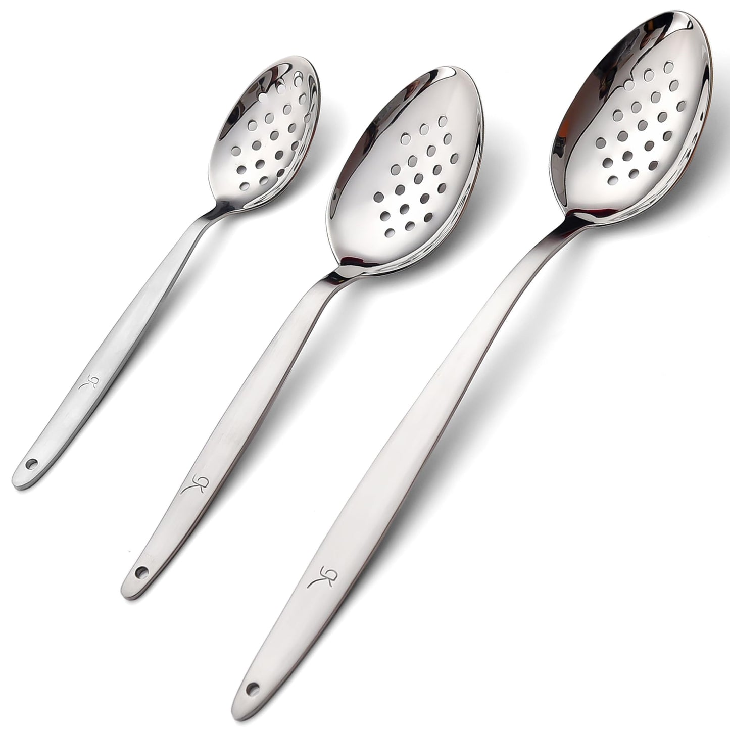 3-PCS Kunz Spoon | 9 Inch 18/10 Stainless Steel Serving Spoons Set Include Serving Spoon, Slotted and Perforated Spoons (Medium 9 Inch, 3 Pack All Kunz)
