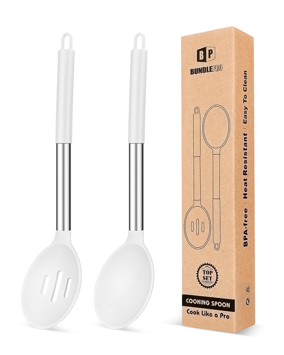 BUNDLEPRO Silicone Cooking Spoons for Nonstick Cookware, 2 Pack, Pink