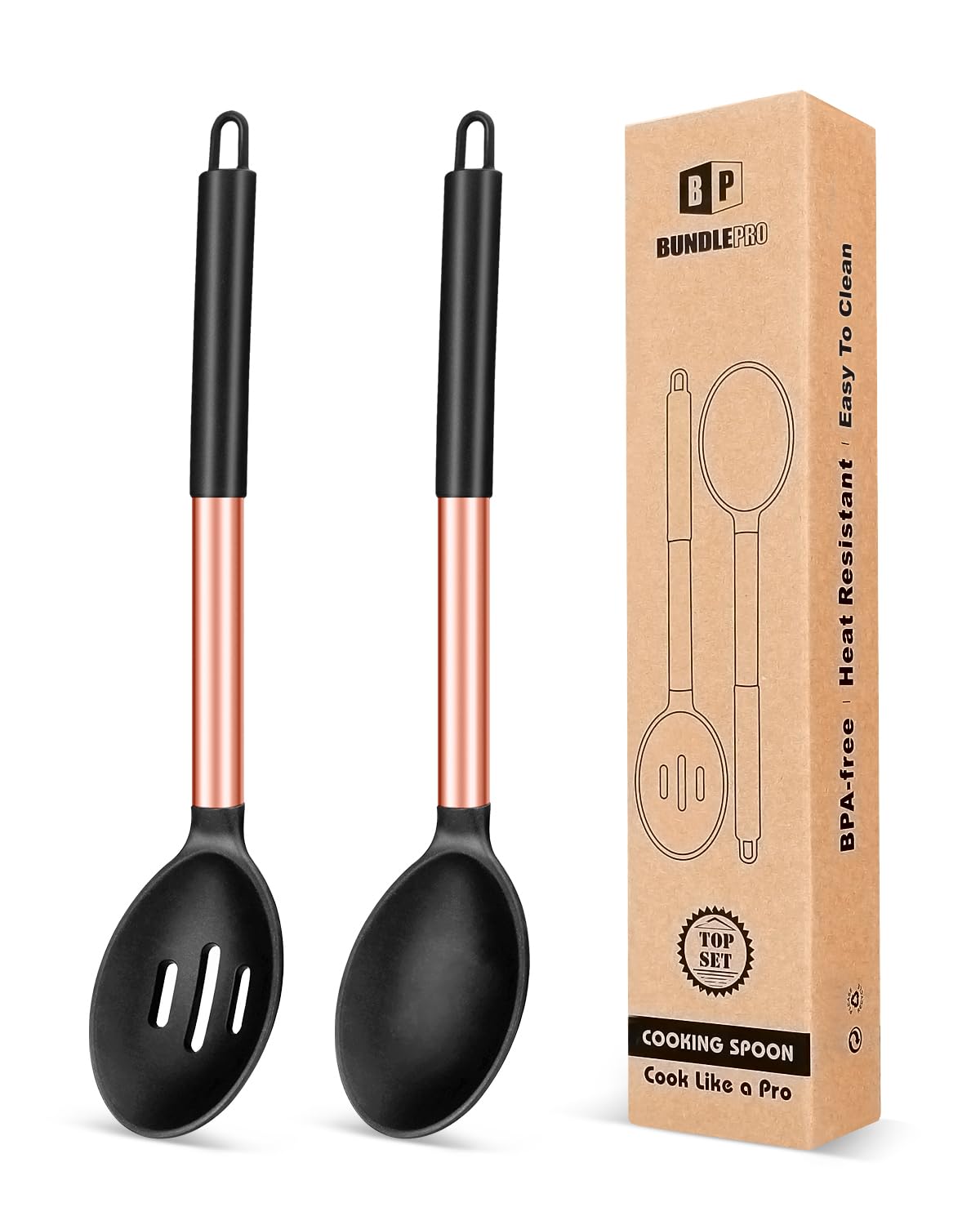 BUNDLEPRO Silicone Cooking Spoons for Nonstick Cookware, 2 Pack, Pink