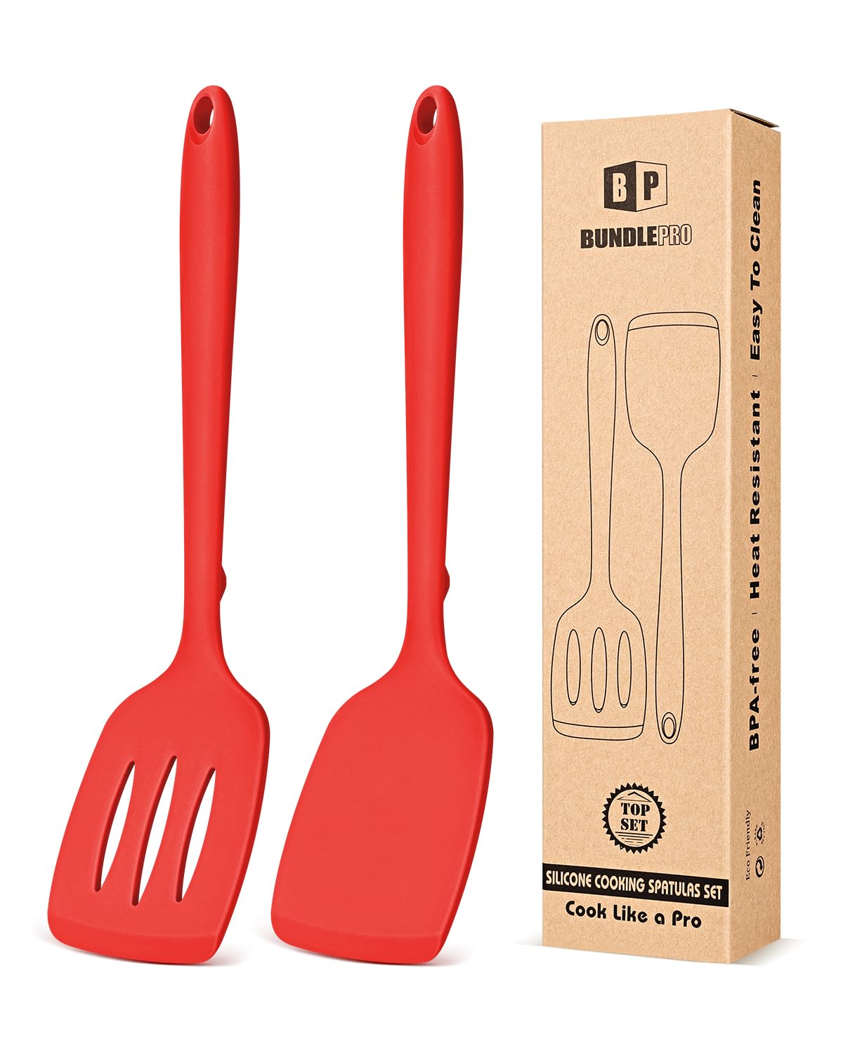 Pack of 2 Silicone Spatula Turners, Non Stick Slotted Kitchen Spatula Set, Heat Resistant BPA Free Kitchen Utensils, One-Piece Design, Suitable for Flipping Fish, Eggs, Steak, Pancakes(KHAKI)