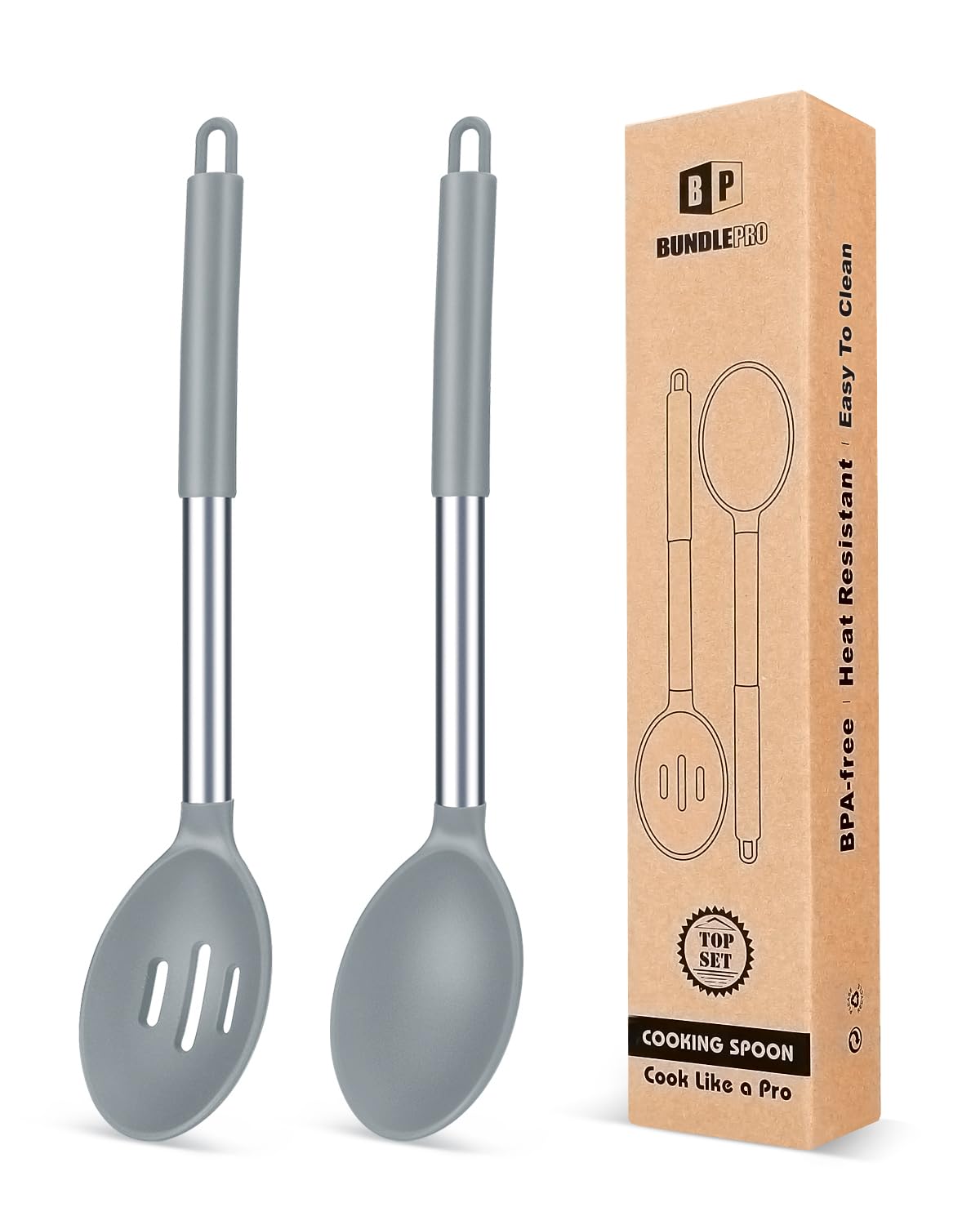 BUNDLEPRO Silicone Cooking Spoons for Nonstick Cookware, 2 Pack, Pink