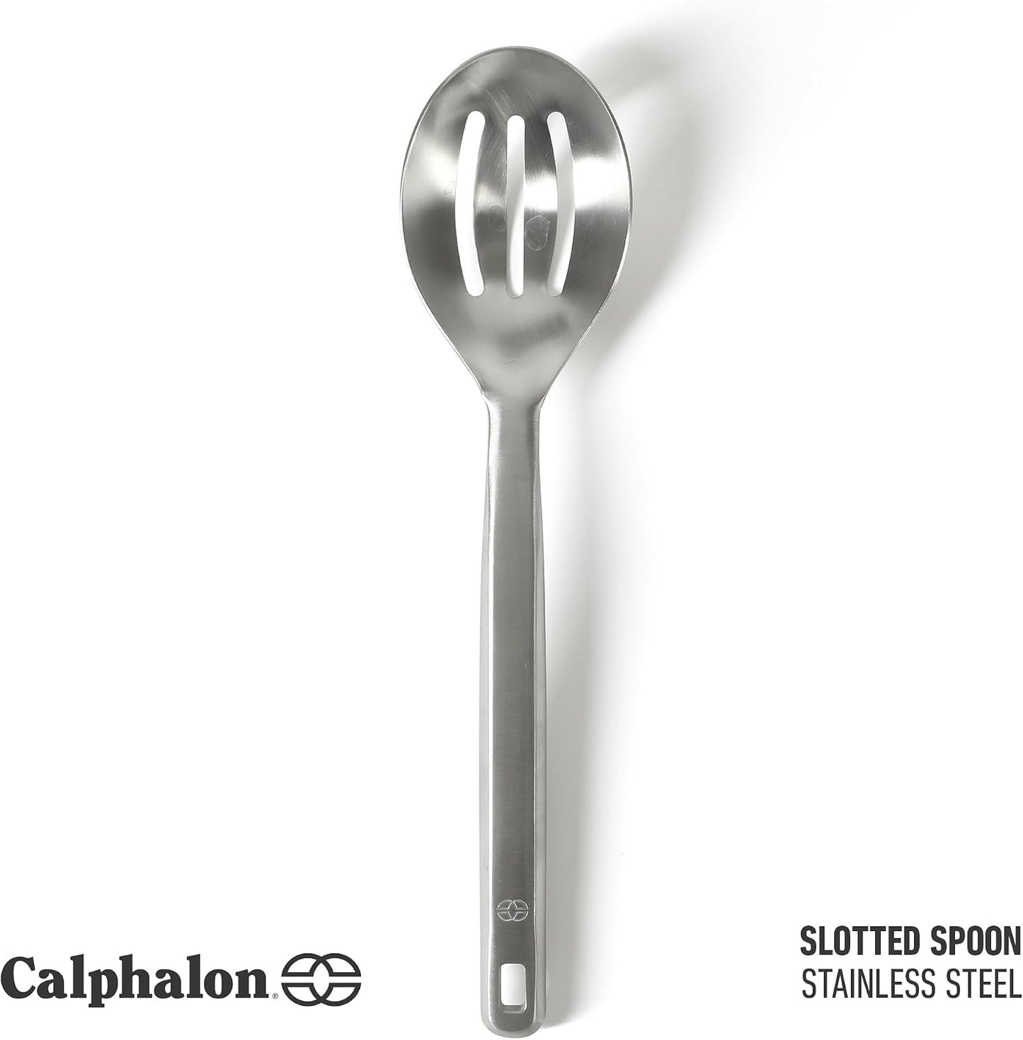 Calphalon Prime Slotted Spoon Skimmer, Stainless Steel Straining Spoon, Heavy-Gauge Heat-Resistant Kitchen Spoon for Draining, Cooking & Serving, Weighted Handle for Control