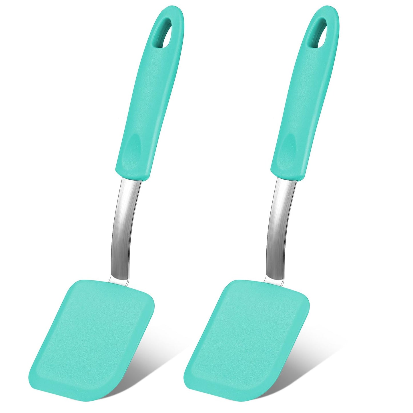 2 Pcs Mini Silicone Cookie Brownie Spatula,Solid Flat,Gray, Blue