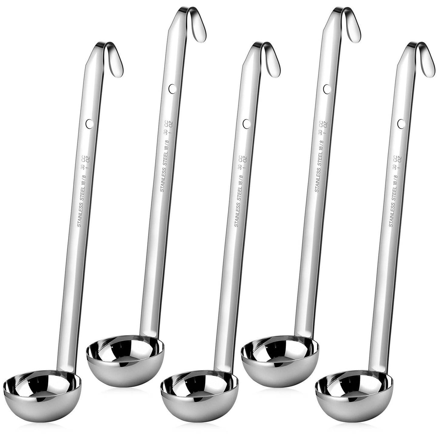 Cunhill 5 Pcs Soup Ladles Stainless Steel Serving Ladles with Long Handle for Serving, Cooking, Stirring, Portioning Kitchen Restaurant Accessories(4 oz)