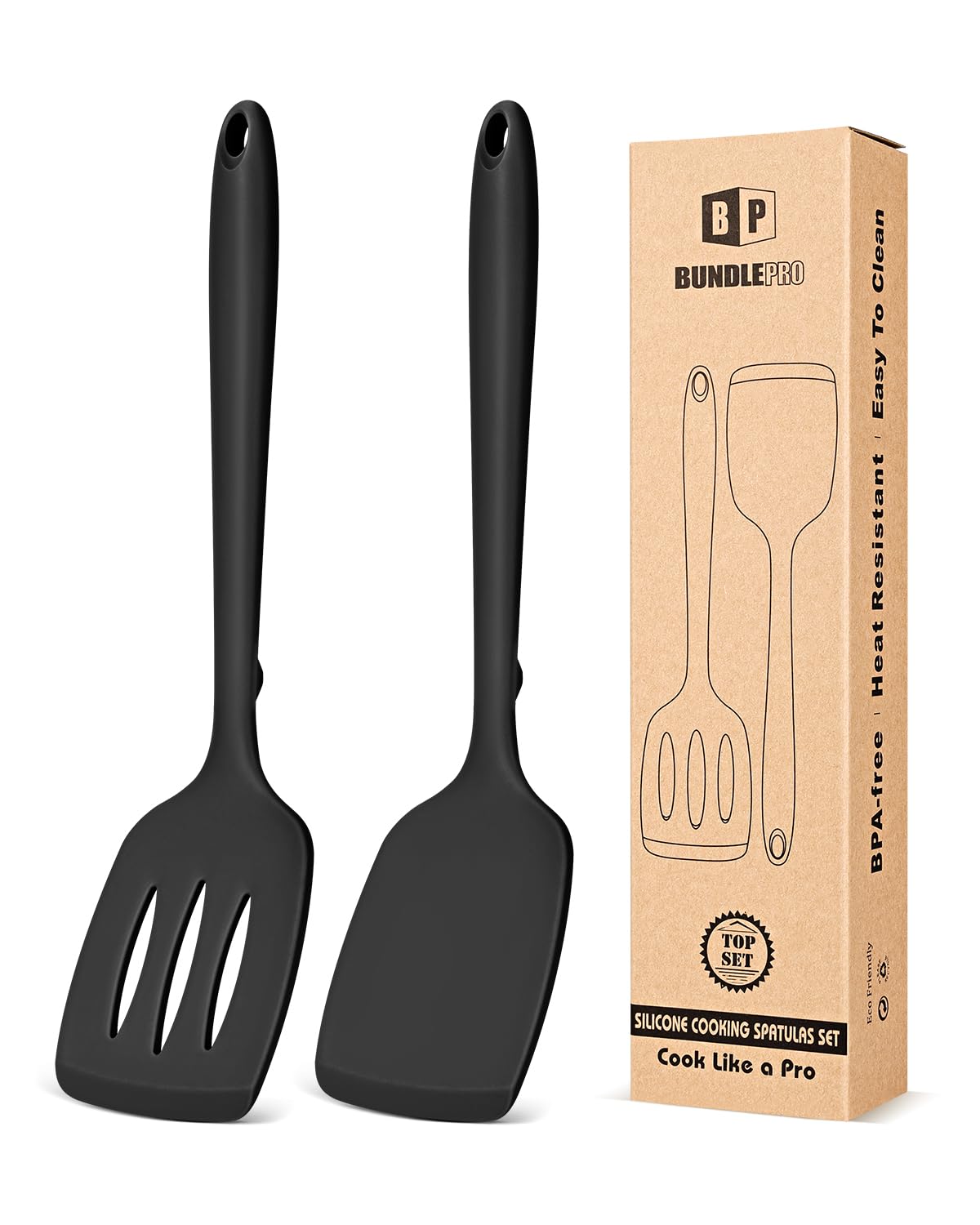 Pack of 2 Silicone Spatula Turners, Non Stick Slotted Kitchen Spatula Set, Heat Resistant BPA Free Kitchen Utensils, One-Piece Design, Suitable for Flipping Fish, Eggs, Steak, Pancakes(KHAKI)